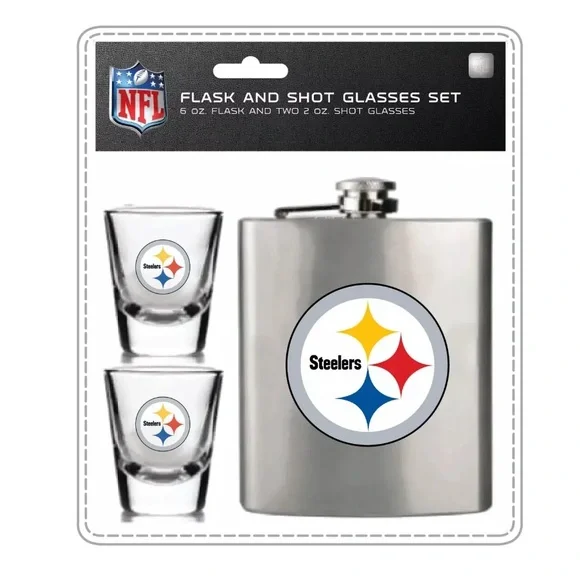 NFL Officially Licensed Team 6 OZ Flask & Two 2 OZ Shot Glasses Set - Picture 1 of 1